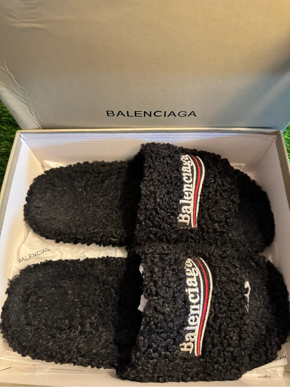 Balenciaga Black fur Slide Slippers
